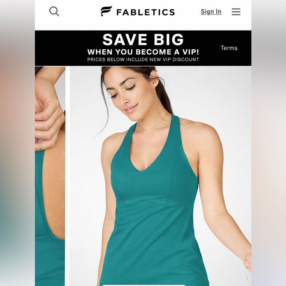 Fabletics āMilaā Onāthe Go VNeck Halter Teal Activewear Top Size Large